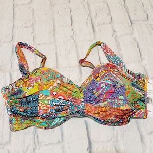Bleu Rod Beattie Paisley Shirred Underwire Bikini Top Size 34D